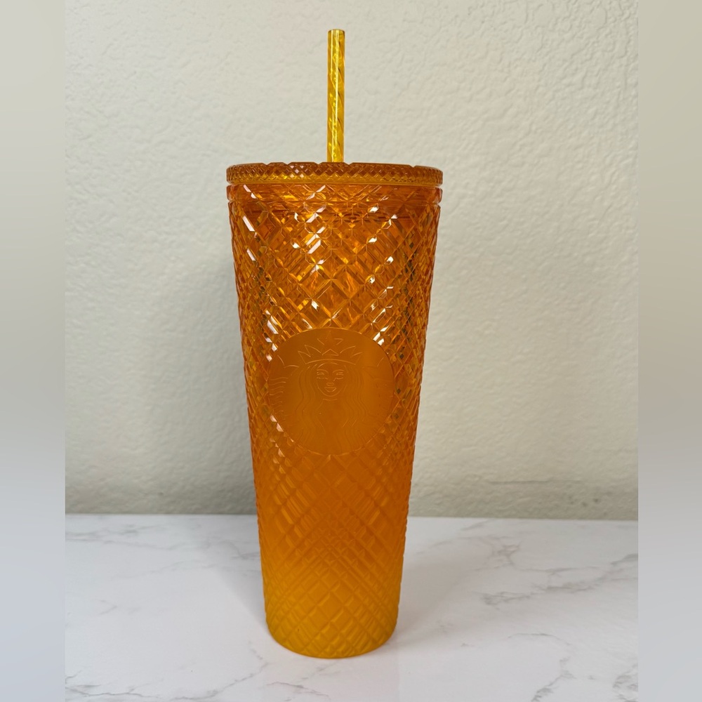 Starbucks Orange Diamond Studded 24‎ oz Venti Reusable Tumbler Limited Edition